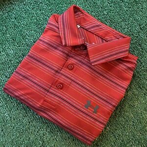 Under Armour Men's Performance Golf Shirt Red Striped Size Small